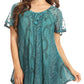 Sakkas Amanda Flowy Summer Casual Blouse Top Stonewashed with Embroidery & Corset