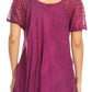 Sakkas Amanda Flowy Summer Casual Blouse Top Stonewashed with Embroidery & Corset