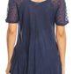 Sakkas Amanda Flowy Summer Casual Blouse Top Stonewashed with Embroidery & Corset