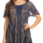 Sakkas Amanda Flowy Summer Casual Blouse Top Stonewashed with Embroidery & Corset