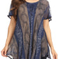 Sakkas Amanda Flowy Summer Casual Blouse Top Stonewashed with Embroidery & Corset