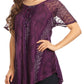 Sakkas Amanda Flowy Summer Casual Blouse Top Stonewashed with Embroidery & Corset