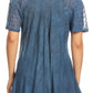 Sakkas Amanda Flowy Summer Casual Blouse Top Stonewashed with Embroidery & Corset