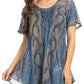 Sakkas Amanda Flowy Summer Casual Blouse Top Stonewashed with Embroidery & Corset