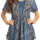 Sakkas Amanda Flowy Summer Casual Blouse Top Stonewashed with Embroidery & Corset