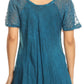 Sakkas Amanda Flowy Summer Casual Blouse Top Stonewashed with Embroidery & Corset