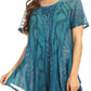 Sakkas Amanda Flowy Summer Casual Blouse Top Stonewashed with Embroidery & Corset