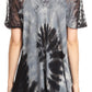 Sakkas Hira Women Short Sleeve Eyelet Lace Blouse Top in Tie-dye with Corset Flowy