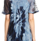 Sakkas Hira Women Short Sleeve Eyelet Lace Blouse Top in Tie-dye with Corset Flowy
