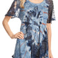 Sakkas Hira Women Short Sleeve Eyelet Lace Blouse Top in Tie-dye with Corset Flowy