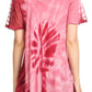 Sakkas Hira Women Short Sleeve Eyelet Lace Blouse Top in Tie-dye with Corset Flowy
