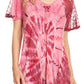 Sakkas Hira Women Short Sleeve Eyelet Lace Blouse Top in Tie-dye with Corset Flowy