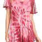 Sakkas Hira Women Short Sleeve Eyelet Lace Blouse Top in Tie-dye with Corset Flowy