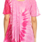 Sakkas Hira Women Short Sleeve Eyelet Lace Blouse Top in Tie-dye with Corset Flowy