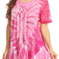 Sakkas Hira Women Short Sleeve Eyelet Lace Blouse Top in Tie-dye with Corset Flowy