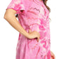 Sakkas Hira Women Short Sleeve Eyelet Lace Blouse Top in Tie-dye with Corset Flowy