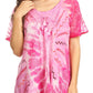 Sakkas Hira Women Short Sleeve Eyelet Lace Blouse Top in Tie-dye with Corset Flowy