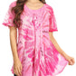 Sakkas Hira Women Short Sleeve Eyelet Lace Blouse Top in Tie-dye with Corset Flowy