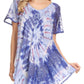 Sakkas Hira Women Short Sleeve Eyelet Lace Blouse Top in Tie-dye with Corset Flowy