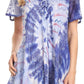 Sakkas Hira Women Short Sleeve Eyelet Lace Blouse Top in Tie-dye with Corset Flowy