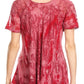 Sakkas Sara Blusa de Manga Corta Estilo Campesino Fluida para Mujer con Bordado Tie-Dye Batik