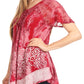 Sakkas Sara Blusa de Manga Corta Estilo Campesino Fluida para Mujer con Bordado Tie-Dye Batik