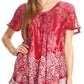 Sakkas Sara Blusa de Manga Corta Estilo Campesino Fluida para Mujer con Bordado Tie-Dye Batik