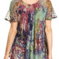 Sakkas Sara Blusa de Manga Corta Estilo Campesino Fluida para Mujer con Bordado Tie-Dye Batik