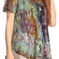 Sakkas Sara Blusa de Manga Corta Estilo Campesino Fluida para Mujer con Bordado Tie-Dye Batik