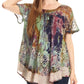 Sakkas Sara Blusa de Manga Corta Estilo Campesino Fluida para Mujer con Bordado Tie-Dye Batik
