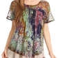 Sakkas Sara Blusa de Manga Corta Estilo Campesino Fluida para Mujer con Bordado Tie-Dye Batik