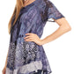 Sakkas Sara Blusa de Manga Corta Estilo Campesino Fluida para Mujer con Bordado Tie-Dye Batik