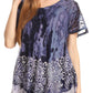 Sakkas Sara Blusa de Manga Corta Estilo Campesino Fluida para Mujer con Bordado Tie-Dye Batik
