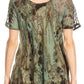 Sakkas Sara Blusa de Manga Corta Estilo Campesino Fluida para Mujer con Bordado Tie-Dye Batik