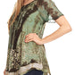 Sakkas Sara Blusa de Manga Corta Estilo Campesino Fluida para Mujer con Bordado Tie-Dye Batik