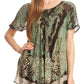 Sakkas Sara Blusa de Manga Corta Estilo Campesino Fluida para Mujer con Bordado Tie-Dye Batik