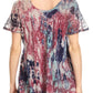 Sakkas Sara Blusa de Manga Corta Estilo Campesino Fluida para Mujer con Bordado Tie-Dye Batik