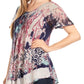 Sakkas Sara Blusa de Manga Corta Estilo Campesino Fluida para Mujer con Bordado Tie-Dye Batik