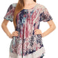 Sakkas Sara Blusa de Manga Corta Estilo Campesino Fluida para Mujer con Bordado Tie-Dye Batik