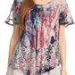 Sakkas Sara Blusa de Manga Corta Estilo Campesino Fluida para Mujer con Bordado Tie-Dye Batik