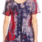 Sakkas Sara Blusa de Manga Corta Estilo Campesino Fluida para Mujer con Bordado Tie-Dye Batik