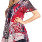 Sakkas Sara Blusa de Manga Corta Estilo Campesino Fluida para Mujer con Bordado Tie-Dye Batik