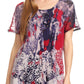 Sakkas Sara Blusa de Manga Corta Estilo Campesino Fluida para Mujer con Bordado Tie-Dye Batik