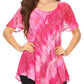 Sakkas Flavia Womens Everyday Blouse Top with Tie-dye & Block Print Light and Soft