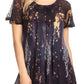 Sakkas Jannat  Short Sleeve Casual Work Top Blouse in Tie-Dye with Embroidery Lace