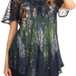 Sakkas Jannat  Short Sleeve Casual Work Top Blouse in Tie-Dye with Embroidery Lace