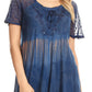 Sakkas Parisa Casual Summer Short Sleeve Top Blouse with Corset and Embroidery
