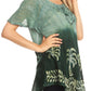 Sakkas Magda Womens Short Sleeve Flare Bohemian Blouse Top Lace Batik Printed
