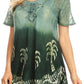 Sakkas Magda Womens Short Sleeve Flare Bohemian Blouse Top Lace Batik Printed