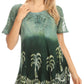 Sakkas Magda Womens Short Sleeve Flare Bohemian Blouse Top Lace Batik Printed